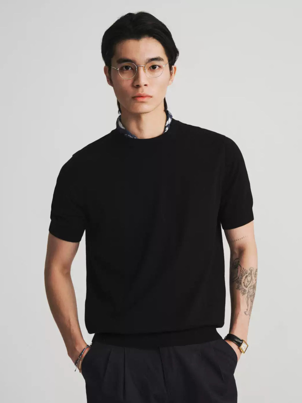 Knitted Cotton T-Shirt - Deep Onyx