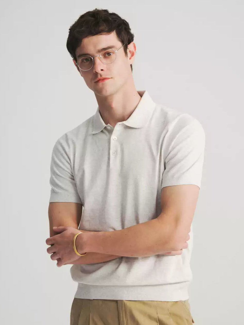 Cotton Knit Polo Shirt - White