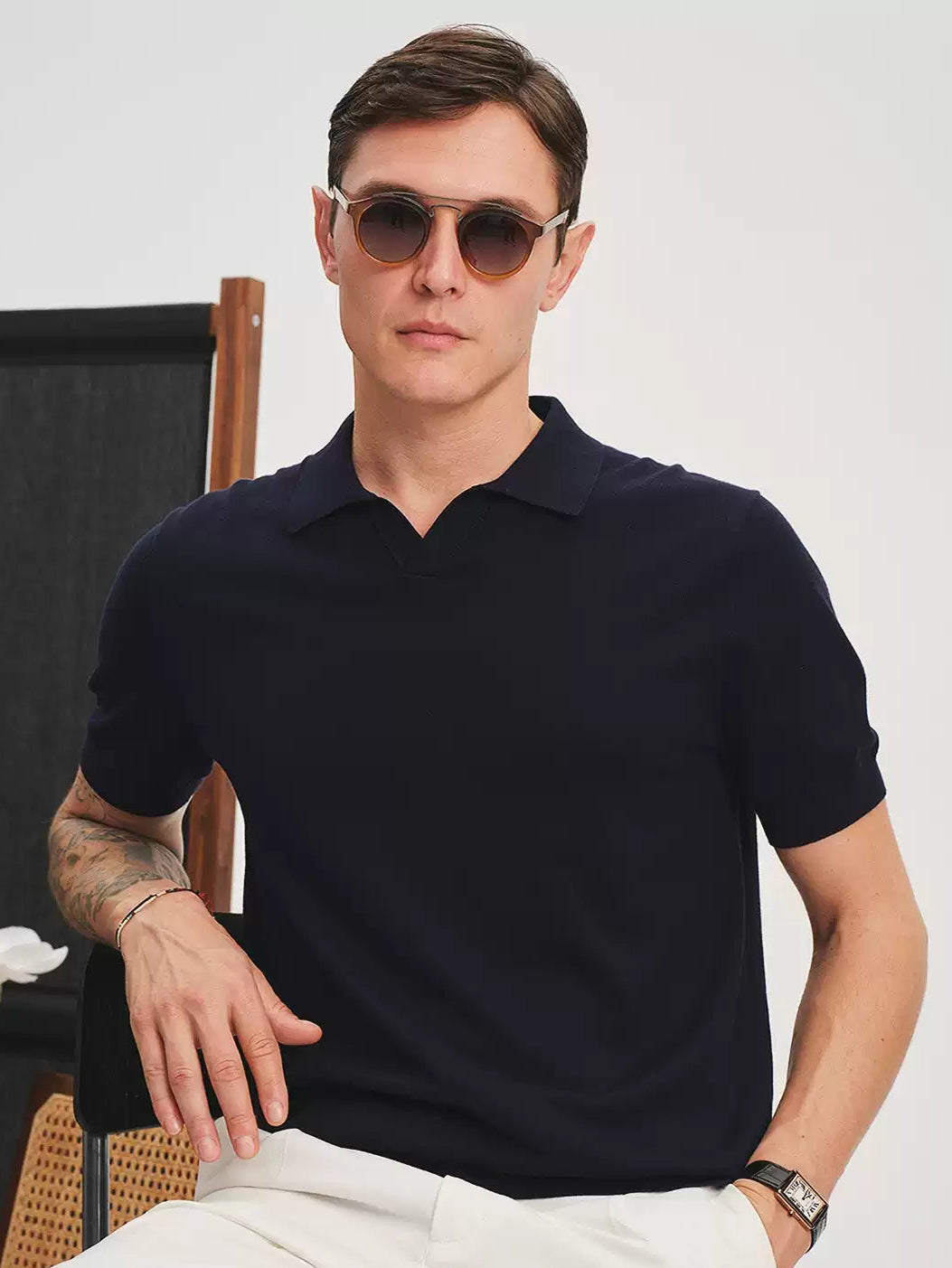 Cotton Lapel Knitted Polo Shirt