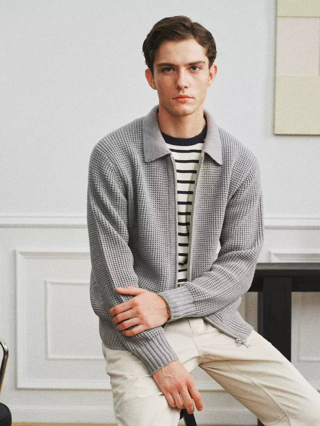 Wool Textured Zip Cardigan