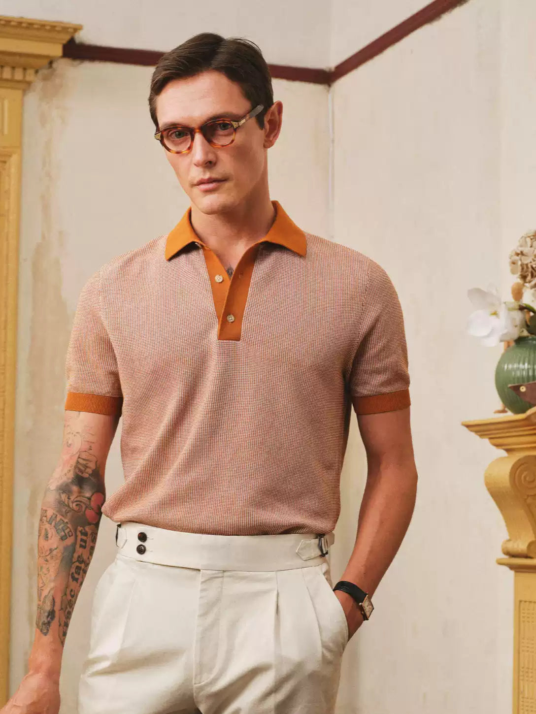 Silk Blend Jacquard Polo Shirt