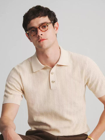 Knitted Lapel Polo Shirt - Driftwood Beige