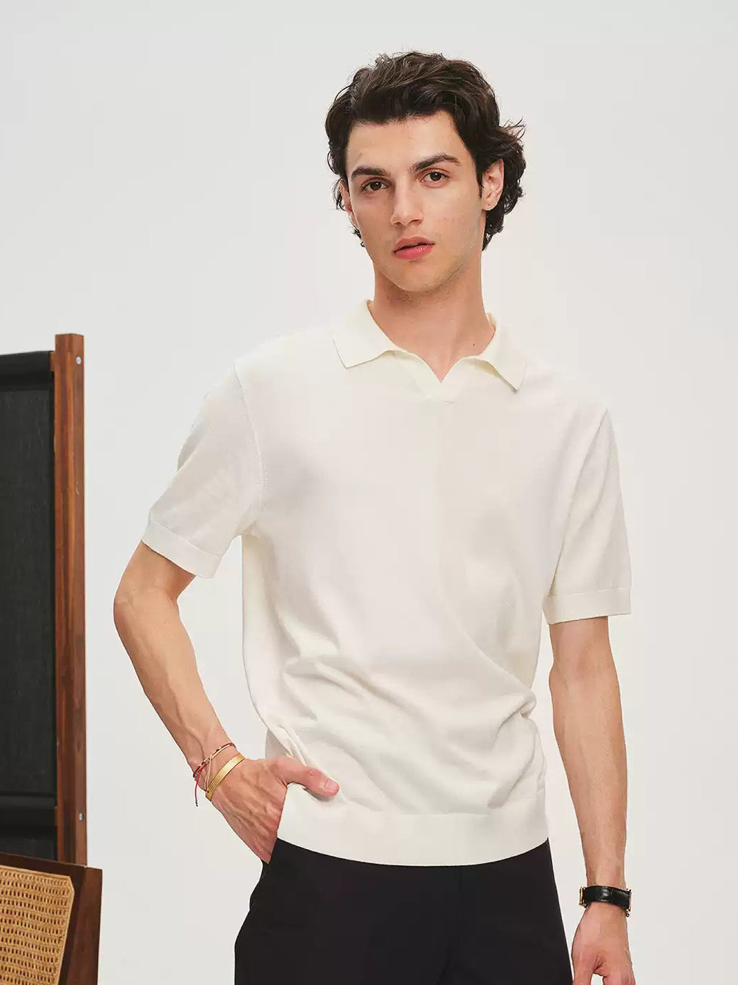 Cotton Knit Lapel Polo Shirt