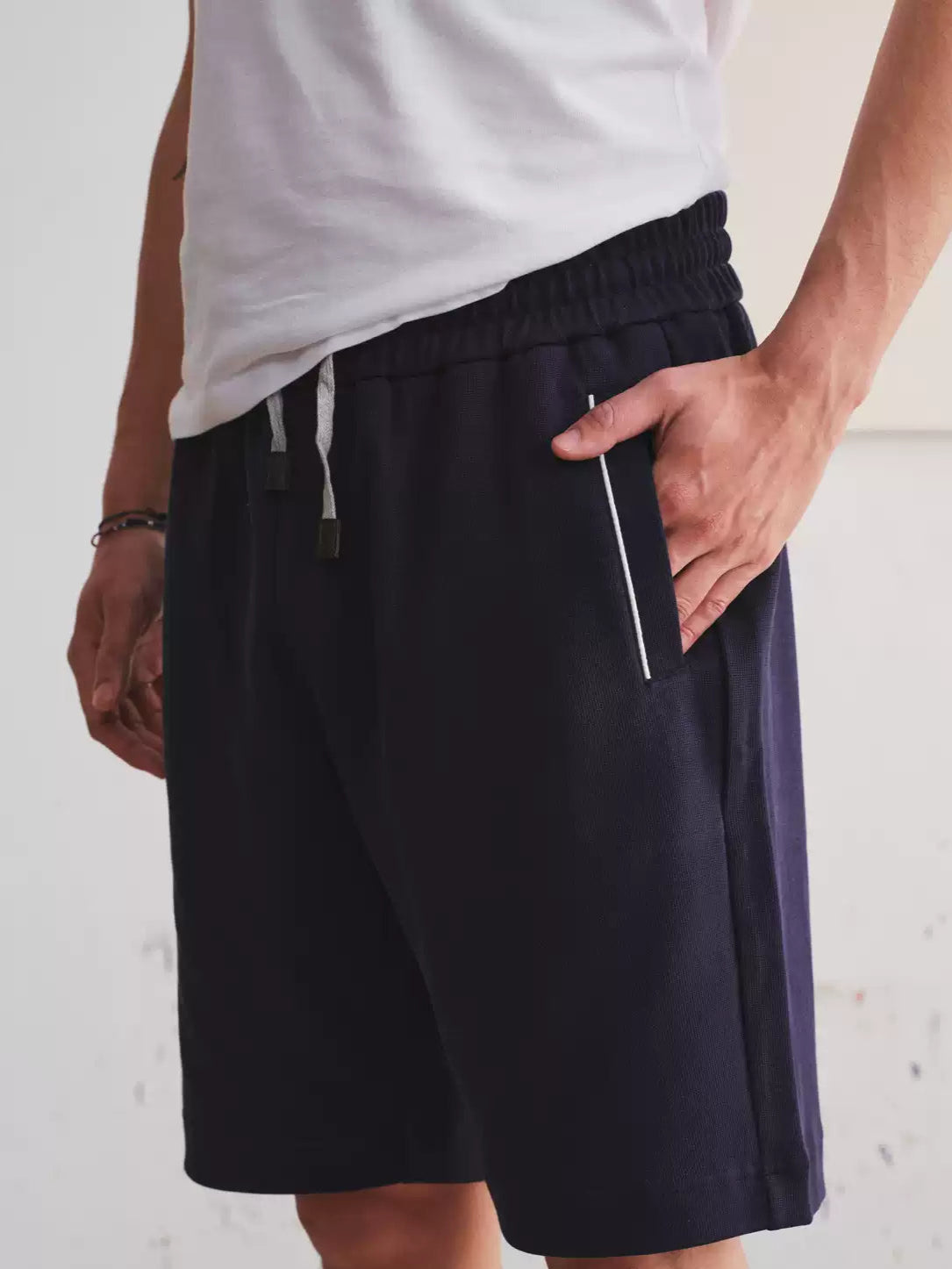 Cotton Blend Drawstring Shorts - Midnight Blue