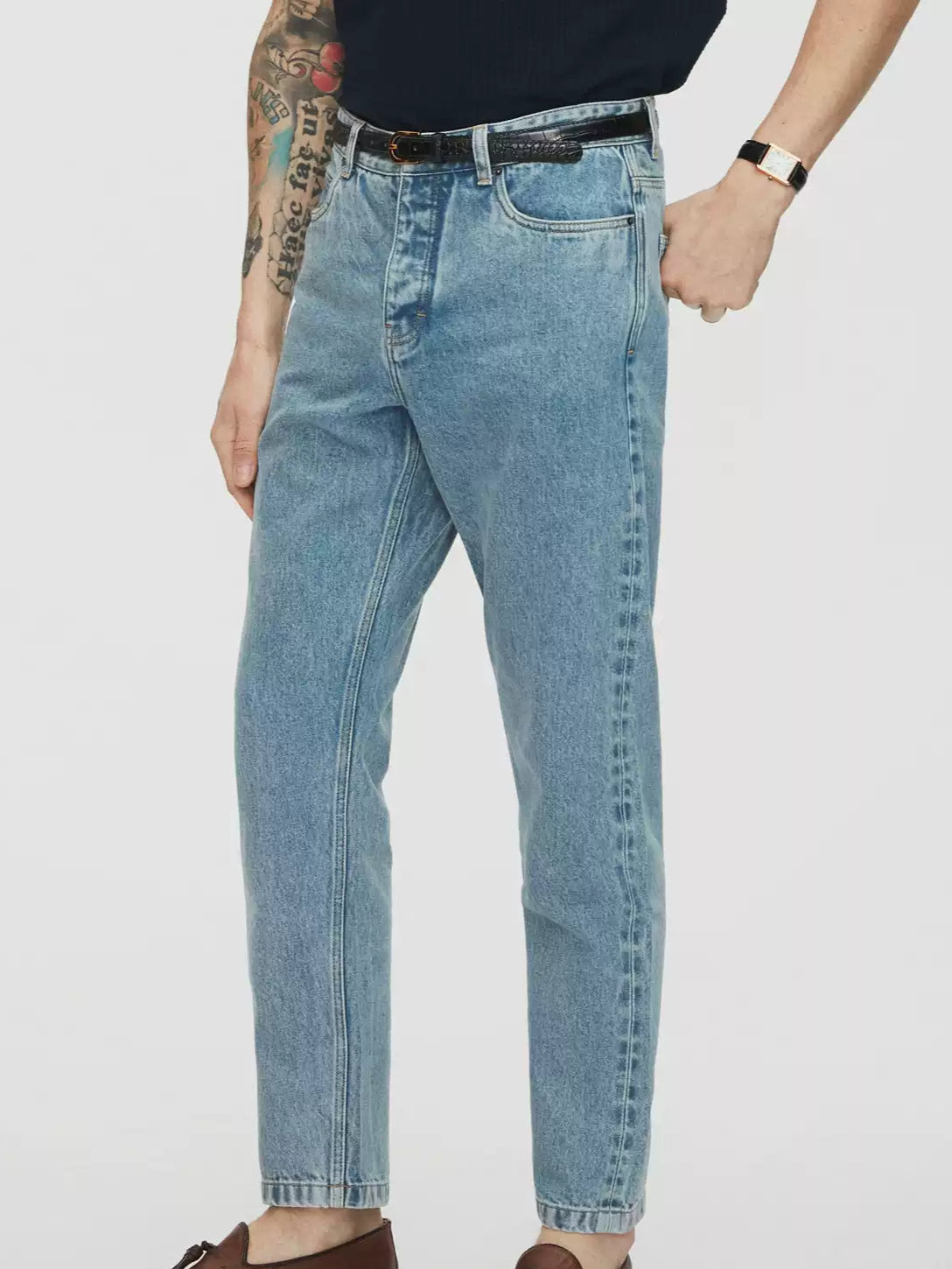 Washed Denim Slim Straight Jeans