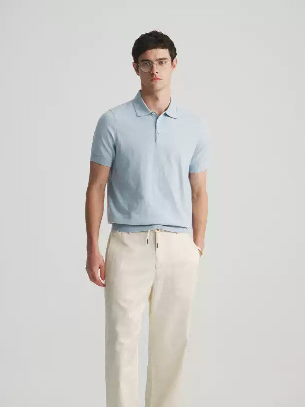 Cotton Knit Polo Shirt - Skylight blue