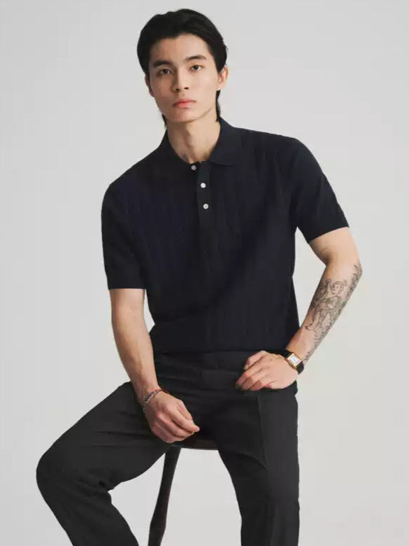 Stripe Piqué Polo Shirt - Navy