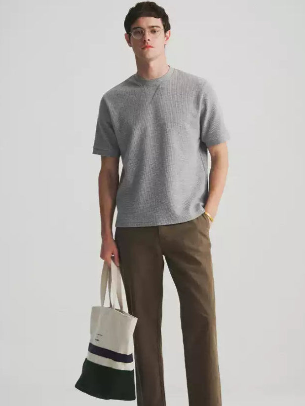 Waffle Knit Crew Neck T-Shirt - Pale Flint Grey
