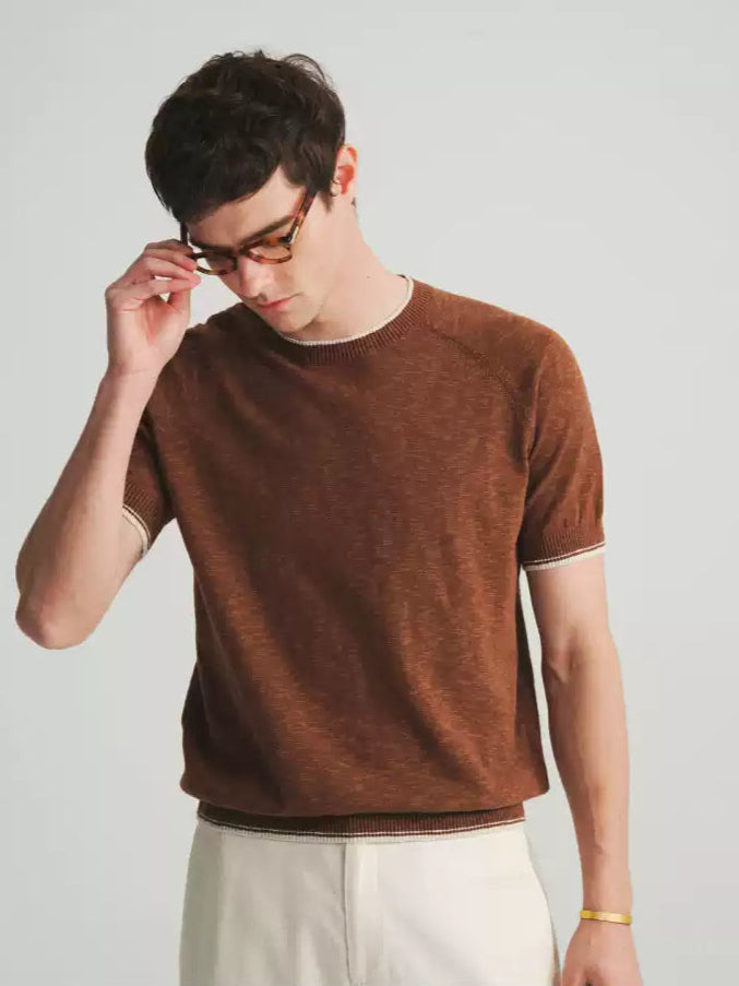 Block Raglan T-Shirt - Tobacco Mélange
