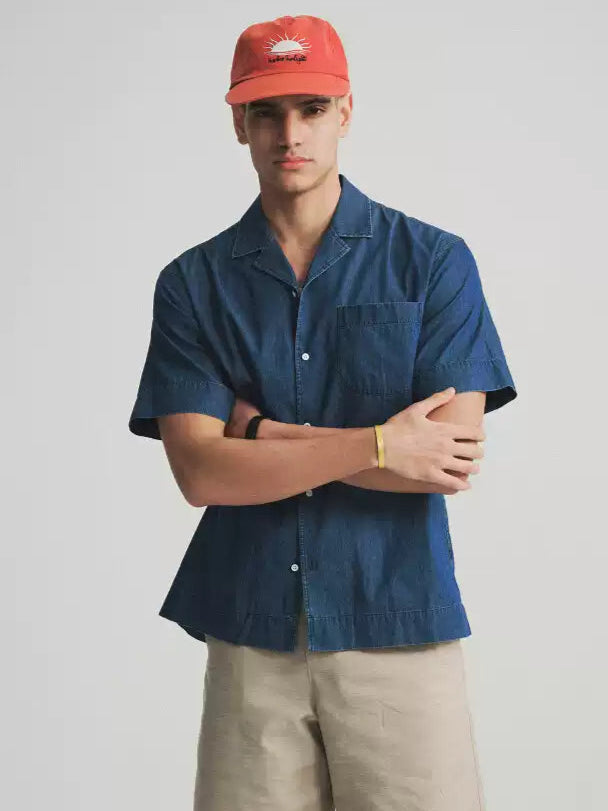 Washed Denim Cuban Collar Shirt