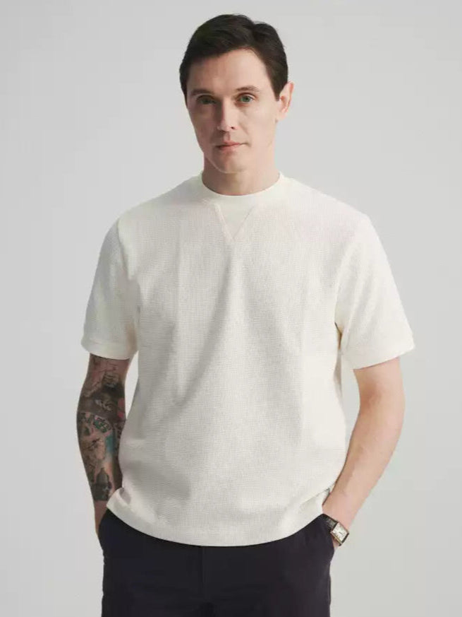 Waffle Knit Crew Neck T-Shirt - Chalk White