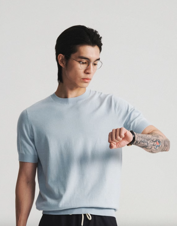 Knitted Cotton T-Shirt - Pastel Blue