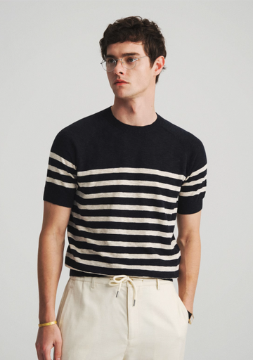 Linen Blend Striped Sailor Shirt - Dark Nebula
